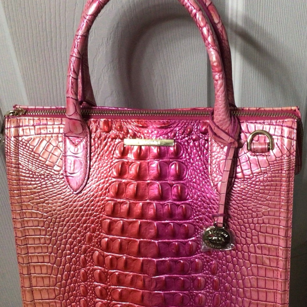 Leather Brahmin Tri-Color Caroline tote.
(Pink, Purple, Coral tones)

NWOT - Picture 5 of 16
